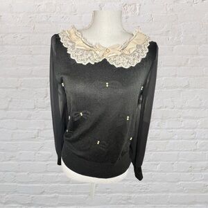 Vintage Elegant Black Lace Collar Top